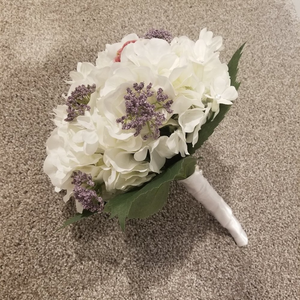 White hydrangea wedding bouquet